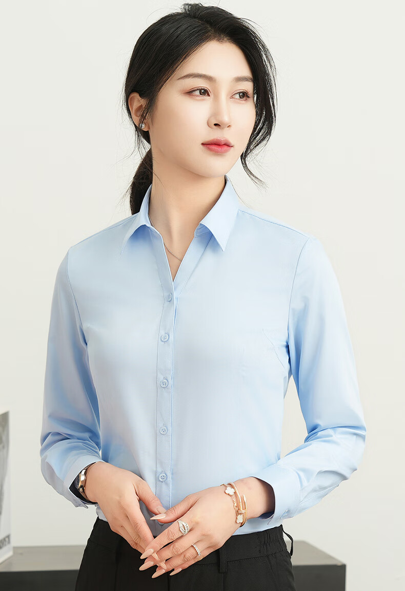ROMON [Bamboo Fiber] Long-Sleeve Shirt for Women, V-Neck Slim Fit Business Casual Professional Work Uniform White Blouse Top Women's Clothing 6