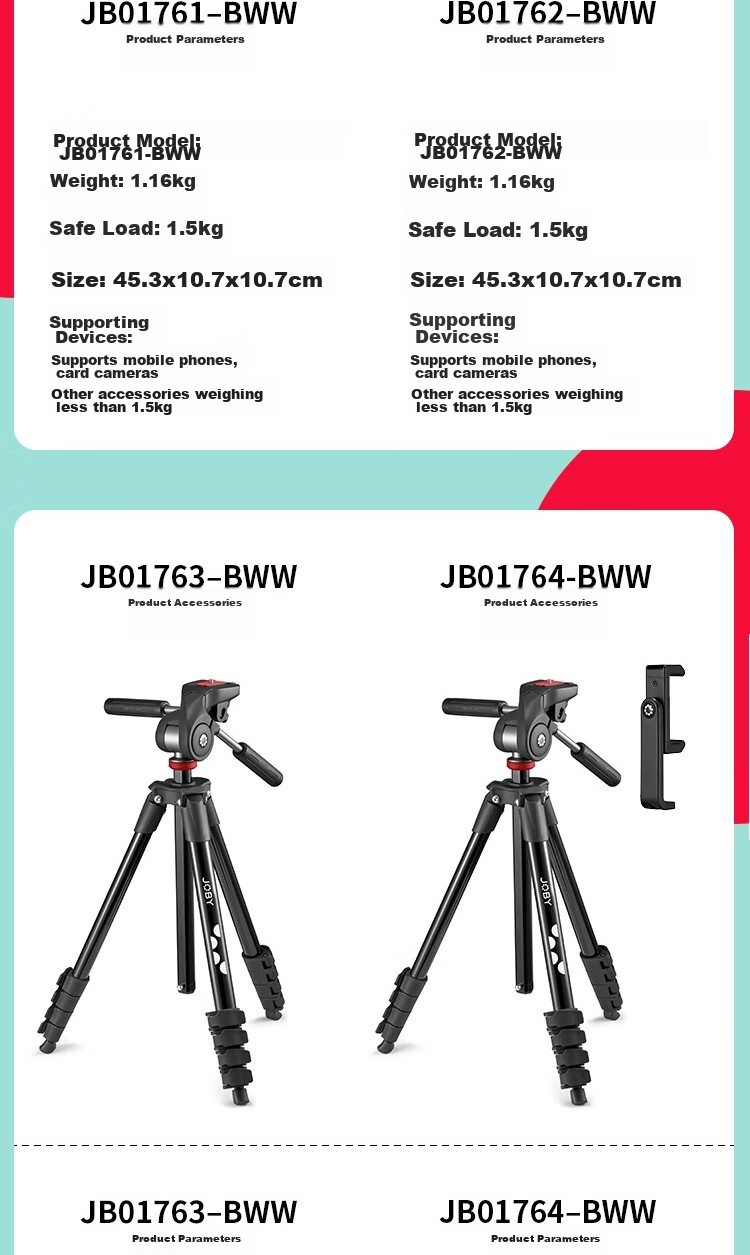 JOBY JB01760-BWW Professional DSLR Camera Tripod, Mirrorless Camera Extendable Adjustable Aluminum Alloy Portable Stand, 1.3 Meters Compatible with Sony And Canon, Load Capacity 1.5KG 13
