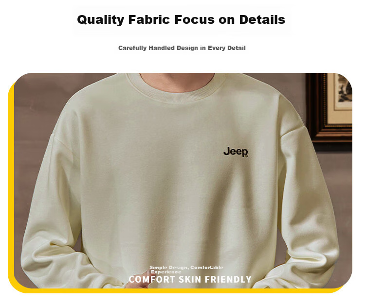JEEP Men's Sweatshirt, New Spring And Autumn 2026 Style, Trendy Round Neck, Loose Long-Sleeve Casual Sportswear Top for Men, Fashionable 4