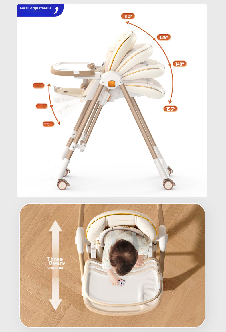 BeBeMorning Baby High Chair, Infant Feeding Chair, Foldable Dining Table And Chair Set, Lightweight Home Use Chair 3