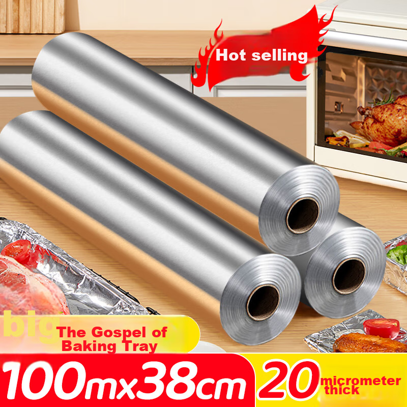 YOUAO Extra Thick Large Aluminum Foil Roll [20 Microns], 100m×38cm, for Air Fryer, Oven, Barbecue, Baking, Commercial Use