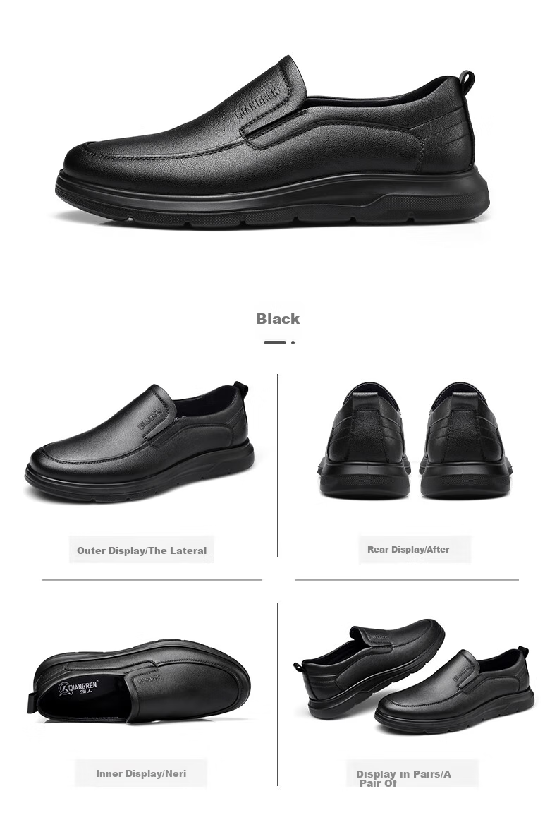 Qiangren Business Casual Shoes, Comfortable Soft Upper And Sole, Slip-On Leather Shoes, Commuter Men's Shoes, JDA3512010, Black, Size 44 14