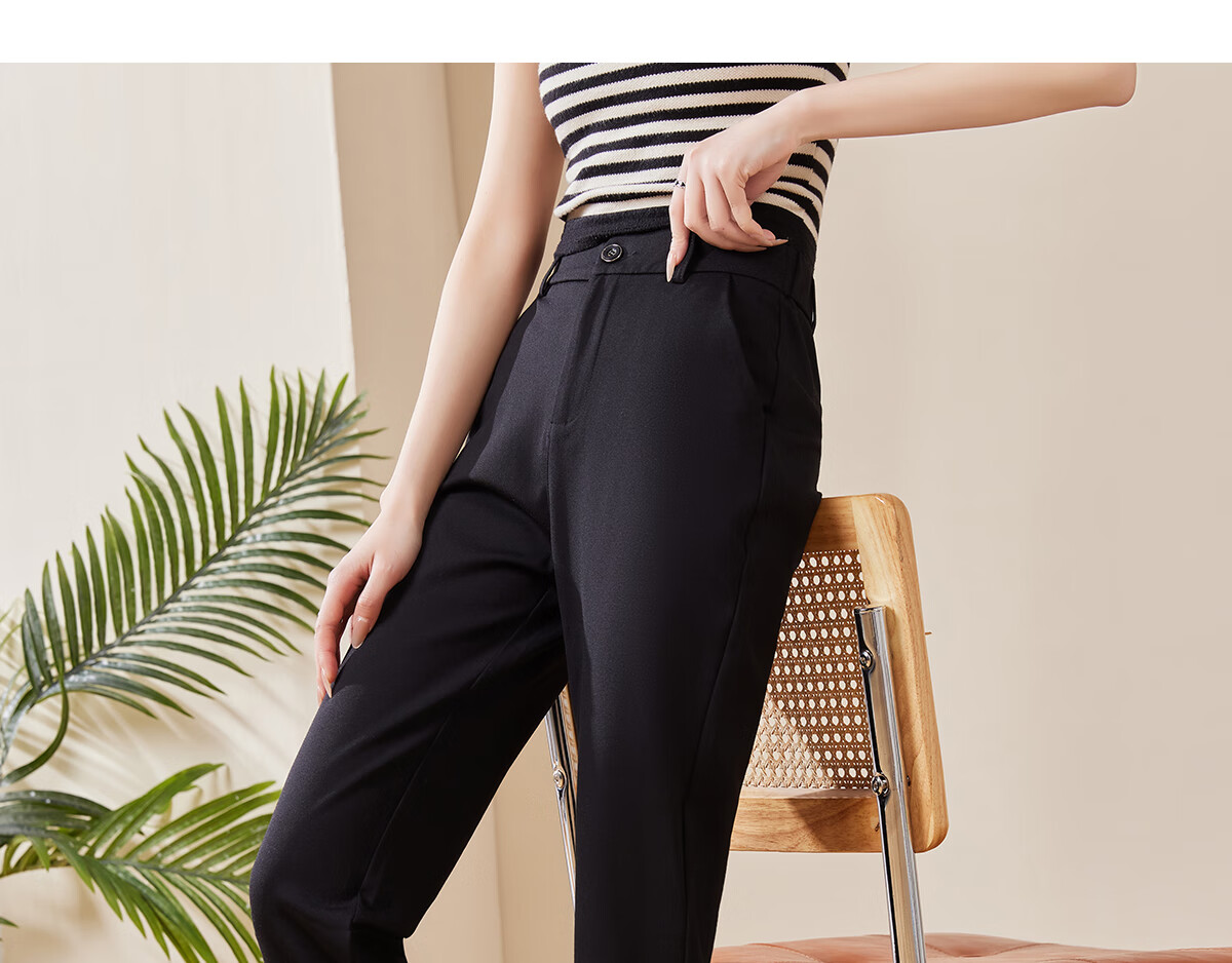 Chushen Women's High-Waisted Straight-Leg Stretch Pants, Casual Nine-Tenths Formal Trousers S131K2164, Size XL 21