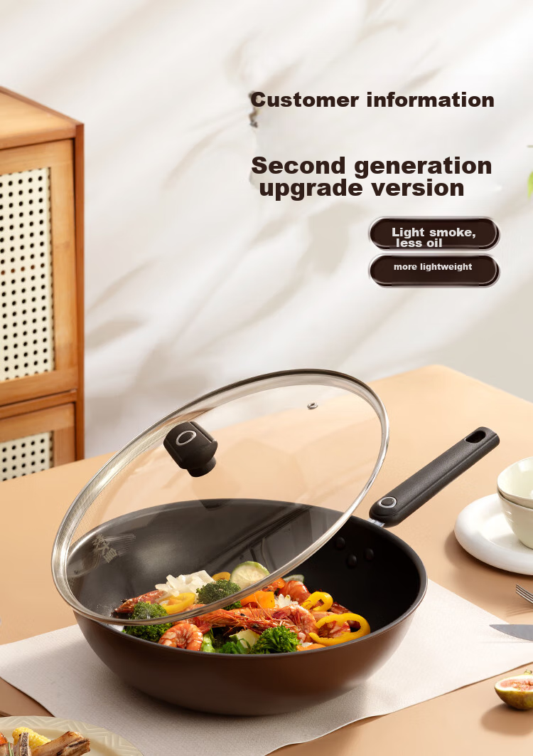 COOKER KING Wok, Easy-To Flat Bottom Non-Stick Pan, Low-Smoke Cooking Pot, 32cm, Compatible with Induction Cookers, Zili Second Generation B50069H 1