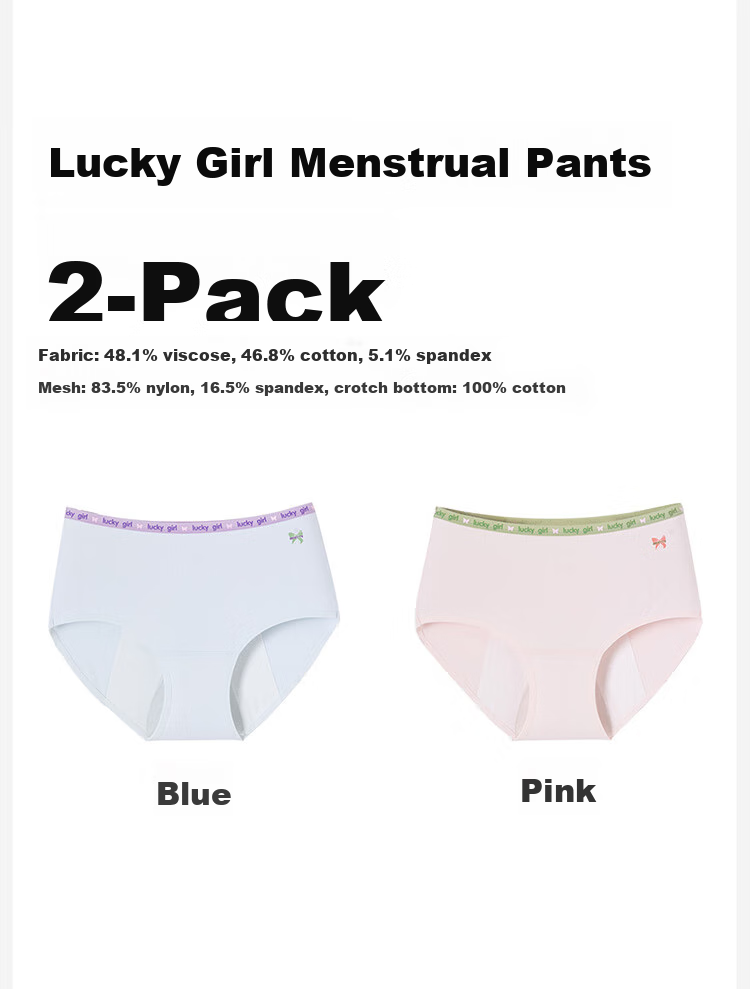 Dingguagua Girls' Menstrual Underwear, Leak-Proof Triangle Panties for Teenagers, Antibacterial Shorts for Primary And Secondary School Students, 2 Pairs, 6865, Size 170 10