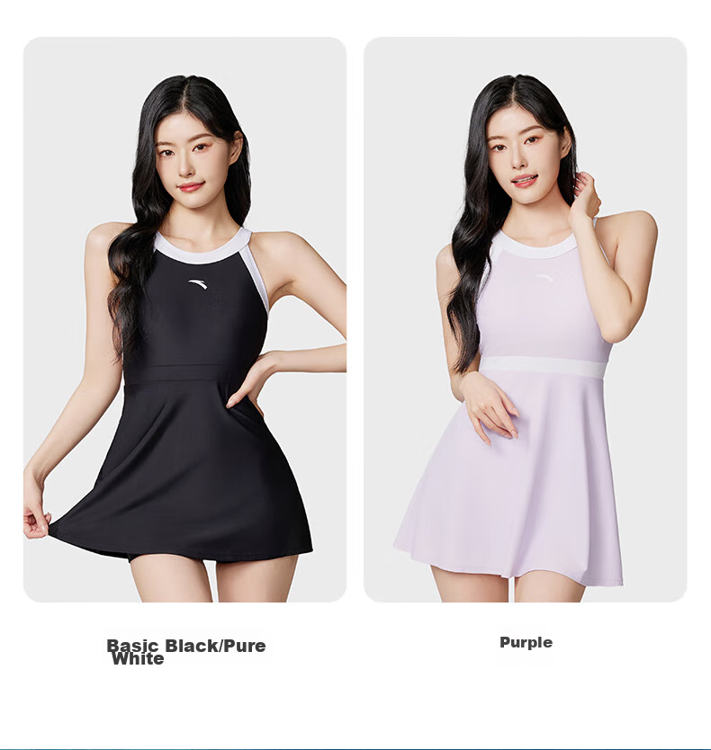 ANTA Slim Waist Swimsuit for Women, One-Piece Dress Style, Conservative, Slimming, Chlorine-Resistant, Quick-Drying, Hot Spring Swimwear, Small A Dress L 9