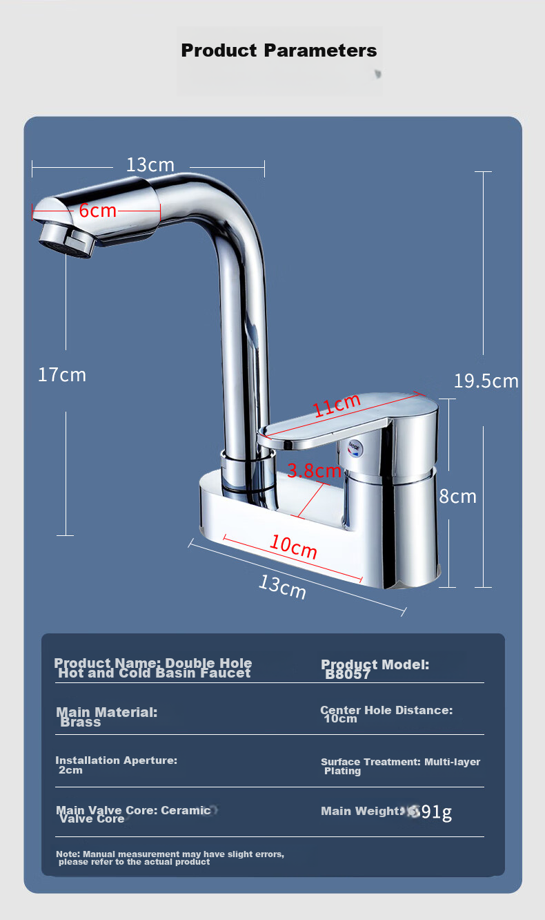 BSITN Double-Hole Basin Faucet, Washbasin Cold And Hot Thickened Brass 720° Rotating Bathroom Faucet B8057 14