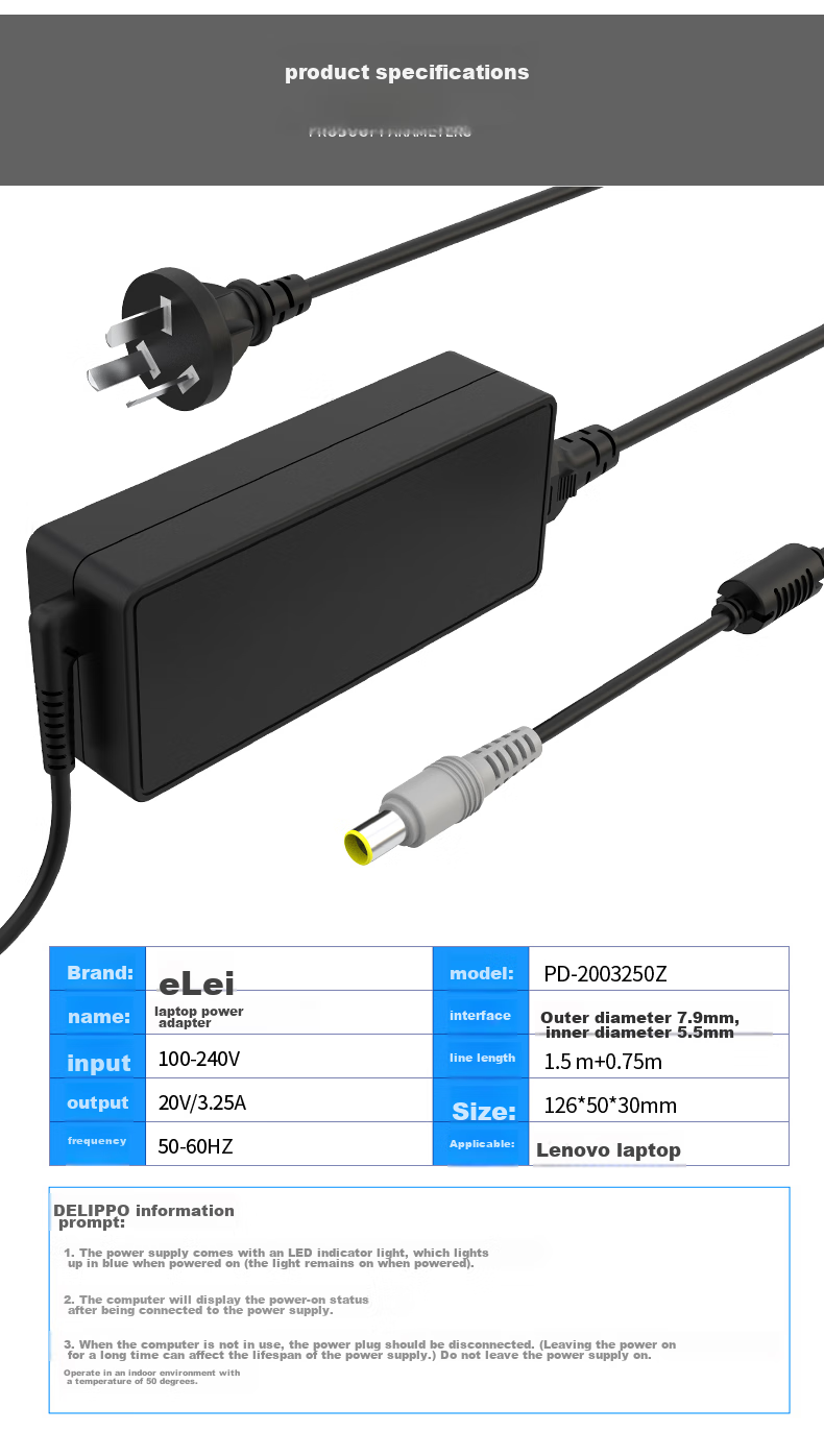 Elei Compatible with Lenovo Laptop Charger for Xiaoxin Air 12/13, YOGA 510/YOGA 710/Xiaoxin 510S Adapter, 20V 3.25A 65W Computer Power Cord 11