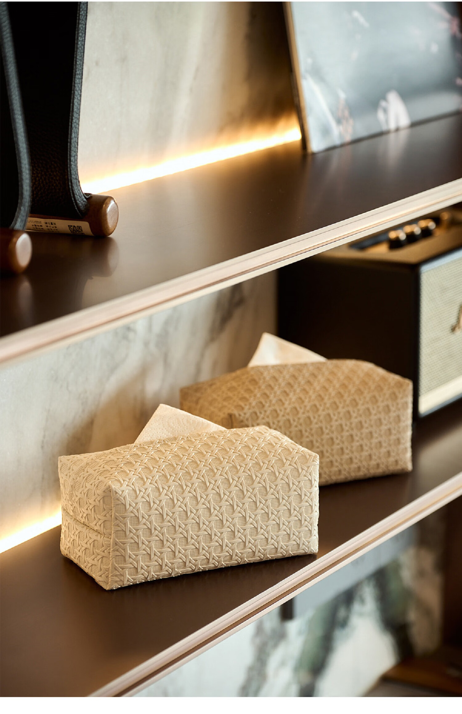 Fanyejia Tissue Box with Rattan Pattern, Luxury Leather Tissue Holder, Storage Box for Living Room, Bedroom, And Dining Table 21