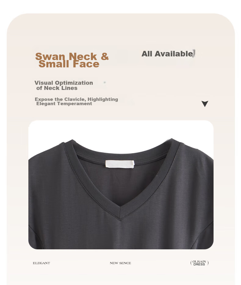 Olrain French-Style Elegant V-Neck Dark Gray Dress for Women, Summer Waist-Cinching A-Line Hem Audrey Hepburn Style, Dark Gray, Size L 10