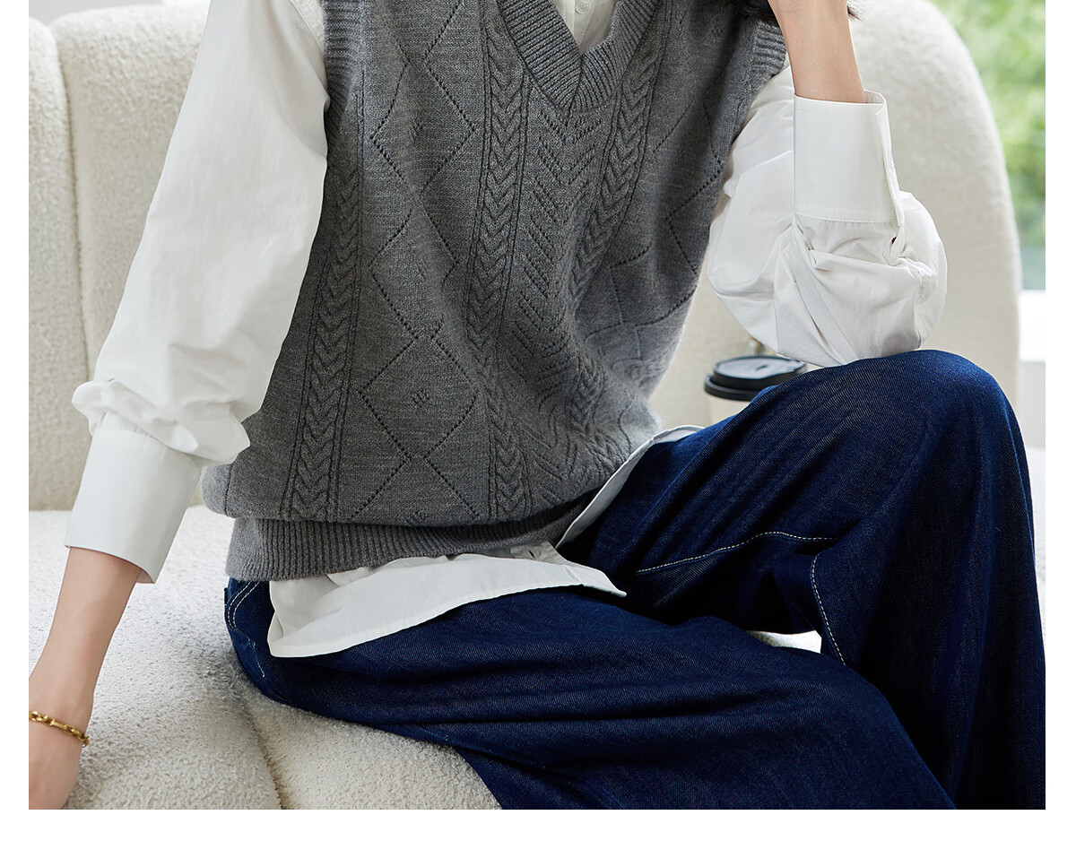 Chushen Spring And Autumn Knitted Vest for Women, Wilderness Maillard Vintage V-Neck Tank Top, Layered Sweater S143Z5005 9