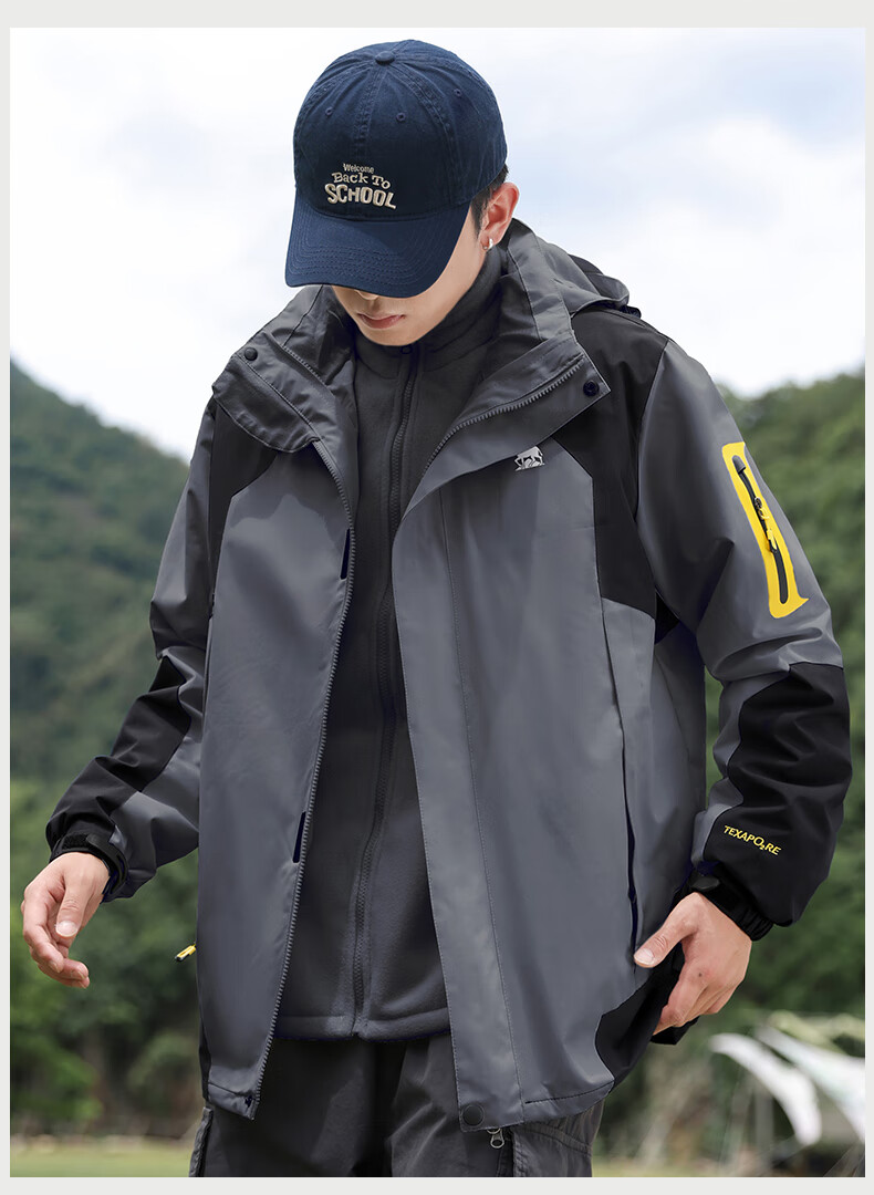 EASTERN CAMEL Couple's Three-In Outdoor Jacket for Men And Women with Detachable Windproof Layer, Black Three-In 3XL 19