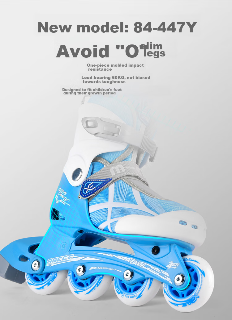MEGA Children's Roller Skates for Boys And Girls, Inline Skates with Adjustable Wheels for Primary And Secondary School Students, Blue Set, Size L 4