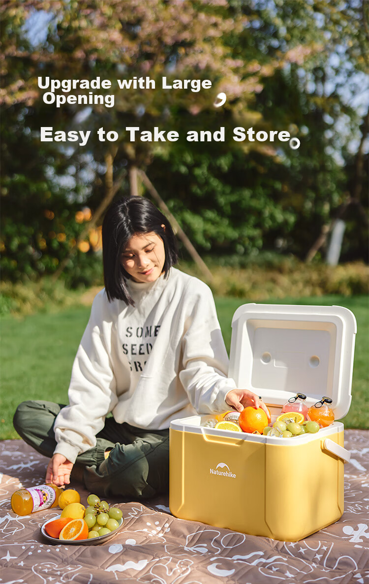 Naturehike Insulated Cooler Box, Ice Storage Box, Outdoor Camping Cooler, Portable Car Refrigerator, Large Capacity 18L 10