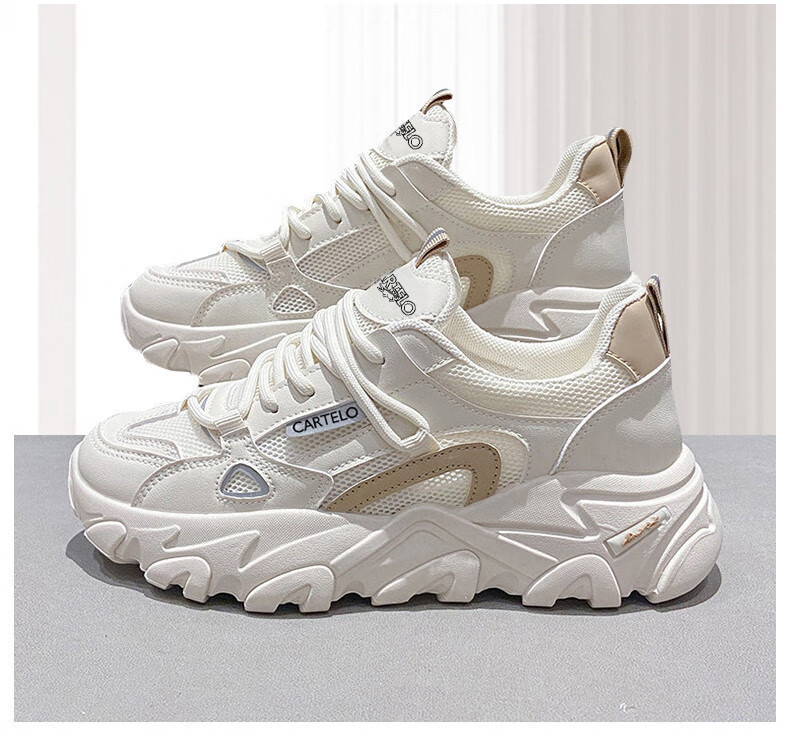 CARTELO Women's Casual Shoes, Summer Breathable Dad Shoes, Women's Sneakers, Casual Running Shoes, Women's 0858 Beige, Size 36 25
