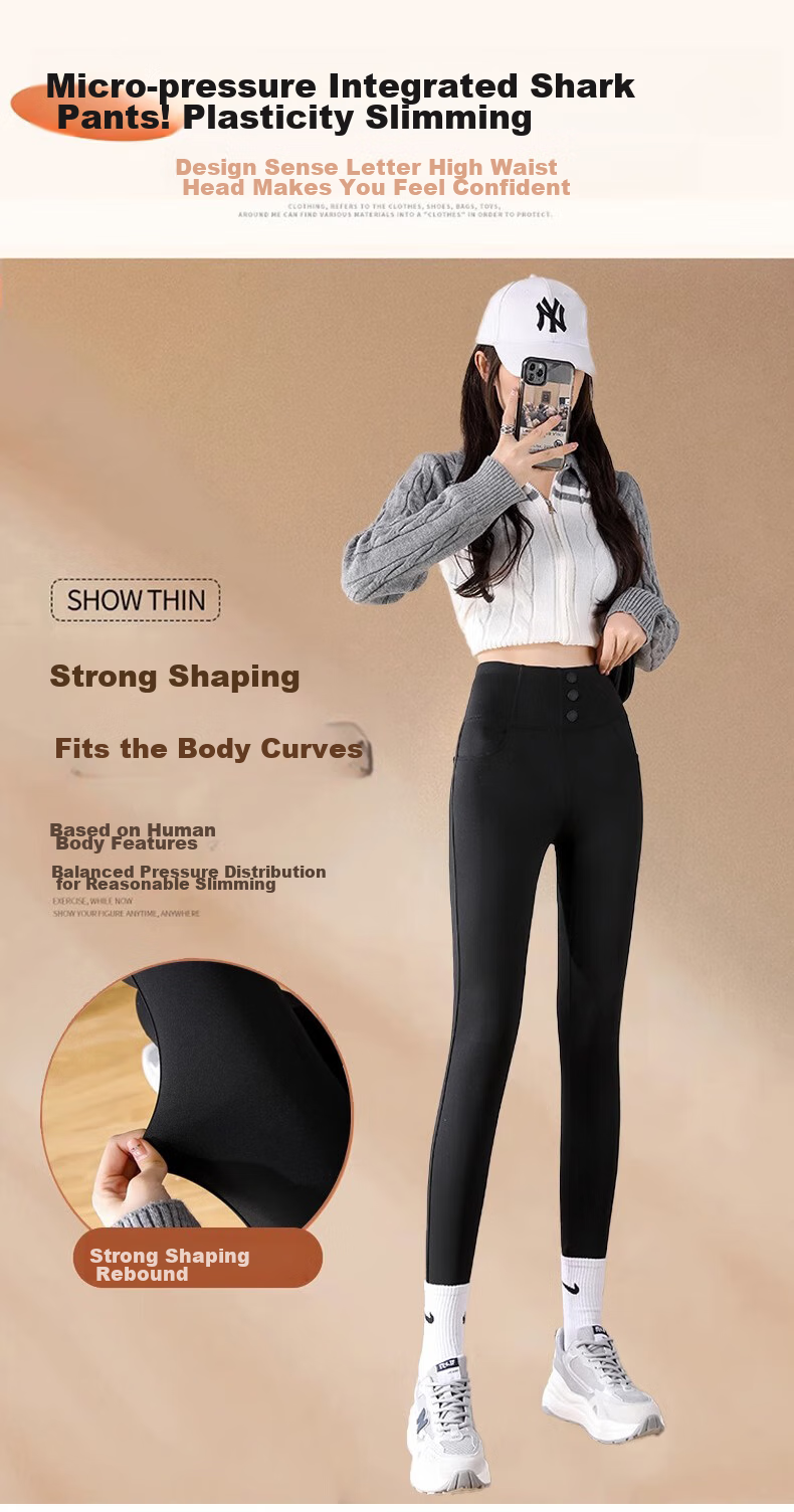 LangSha Leggings for Women, High-Waisted Tummy Control Butt-Lifting Shark Pants, Elastic Slim-Fit Ankle-Length with Three Velcro Straps for Autumn And Winter Outerwear 4