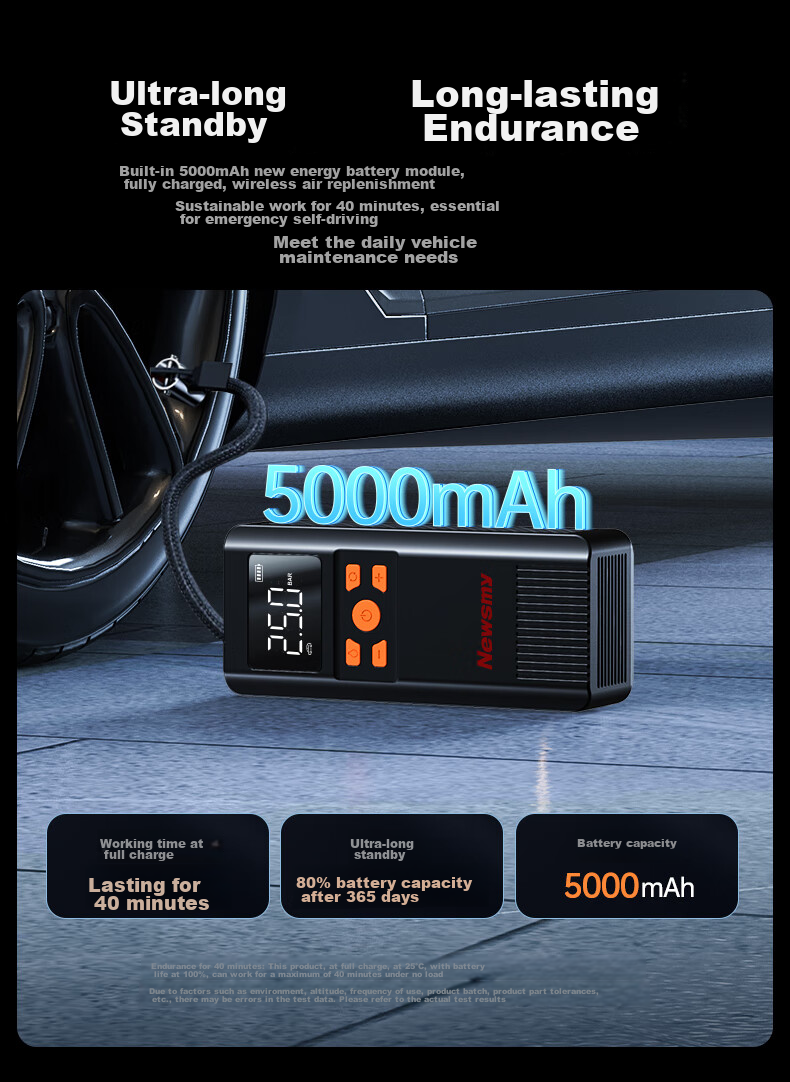 Newsmy Inflatable Pump, Car Tire Air Pump, Wireless Car Air Pump, Bicycle And Electric Bike Pressure Gauge C10 18