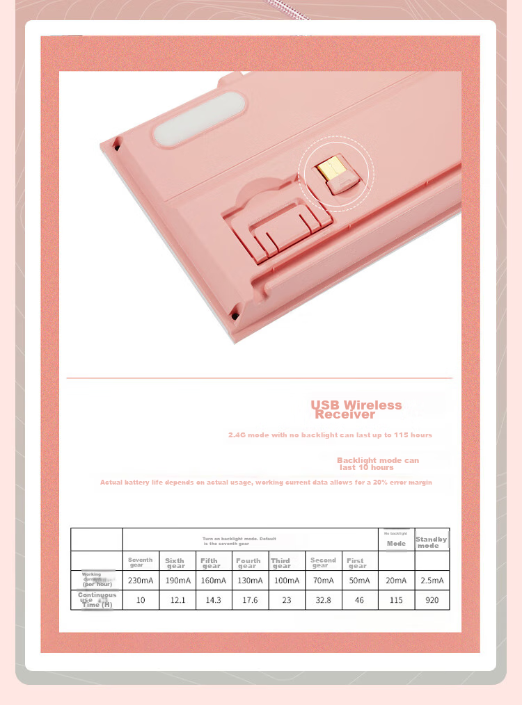 Hyeku X5Pro Wireless Bluetooth Wired Tri-Mode Keyboard with 108 Keys, PBT Keycaps, Peach Bubbles Water, Kaixia BOX Rose Red Switches 12