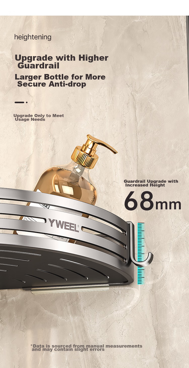 Yweel Space Aluminum Bathroom Corner Basket, No Drilling Required, Bathroom Storage Rack, Home Shower Room Shampoo Holder, 997573 7