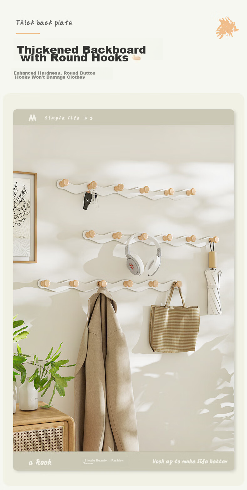 Bahainiao Door Hook Hanger, No Drilling Required, Clothes Hanger for Over The Door, Storage Rack, Row-Linked Hooks, Strong Load-Bearing Capacity 3