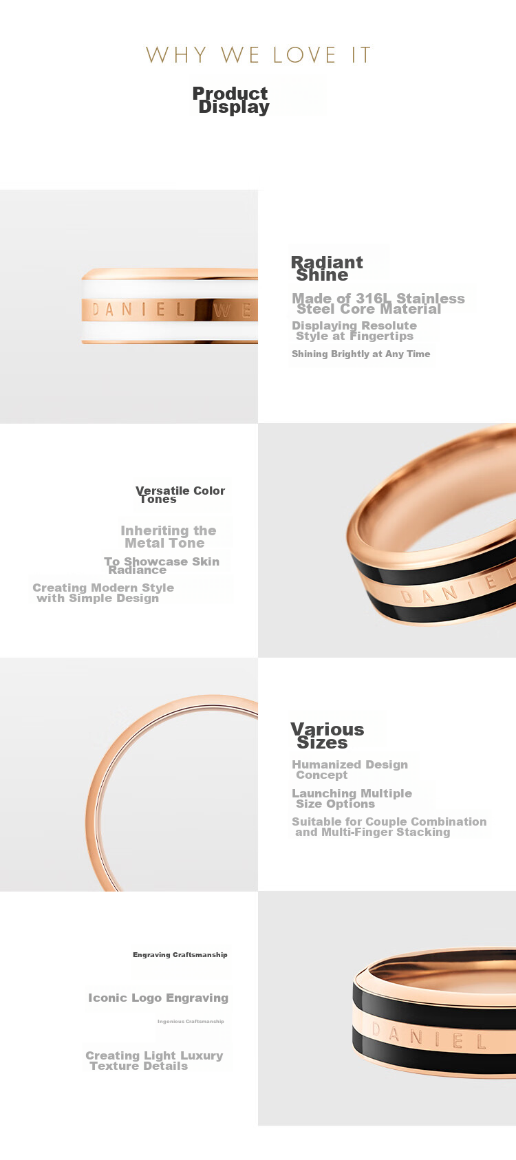 DanielWellington DW Ring for Men, Shining Black Rose Gold Size 60 Couple Rings DW319 Birthday Gift for Me 4