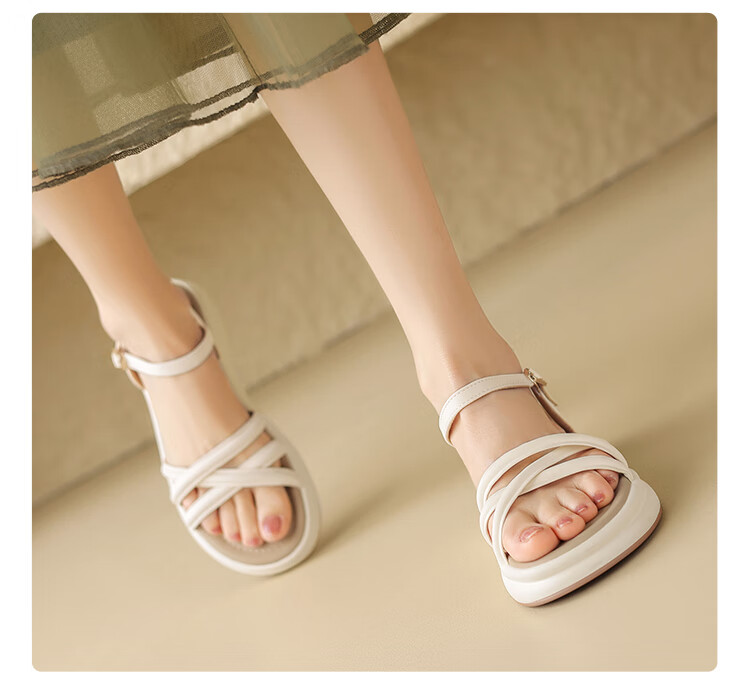 ZHR Women's Sandals, French Simple Style with Thin Straps, Versatile Women's Shoes, Thick-Soled Comfortable Footwear, AY160, Light Yellow, Size 35 10