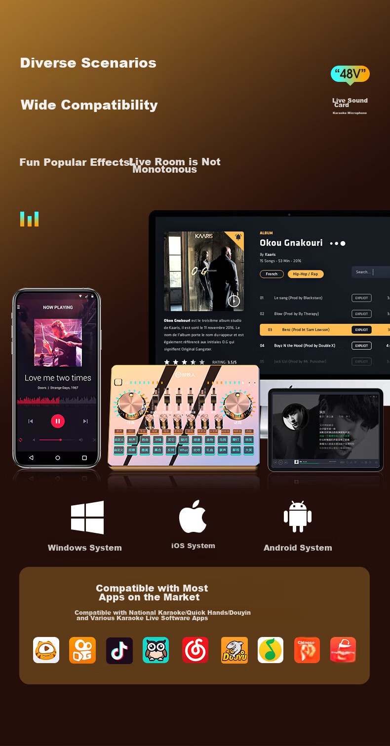 Haomuren Sound Card Kit, Live Streaming Equipment Set, Mobile Phone Karaoke Special, for TikTok Live Streamers, Professional Singing Device, Recording Microphone, Fill Light, External Sound Card for Computer, Microphone 29