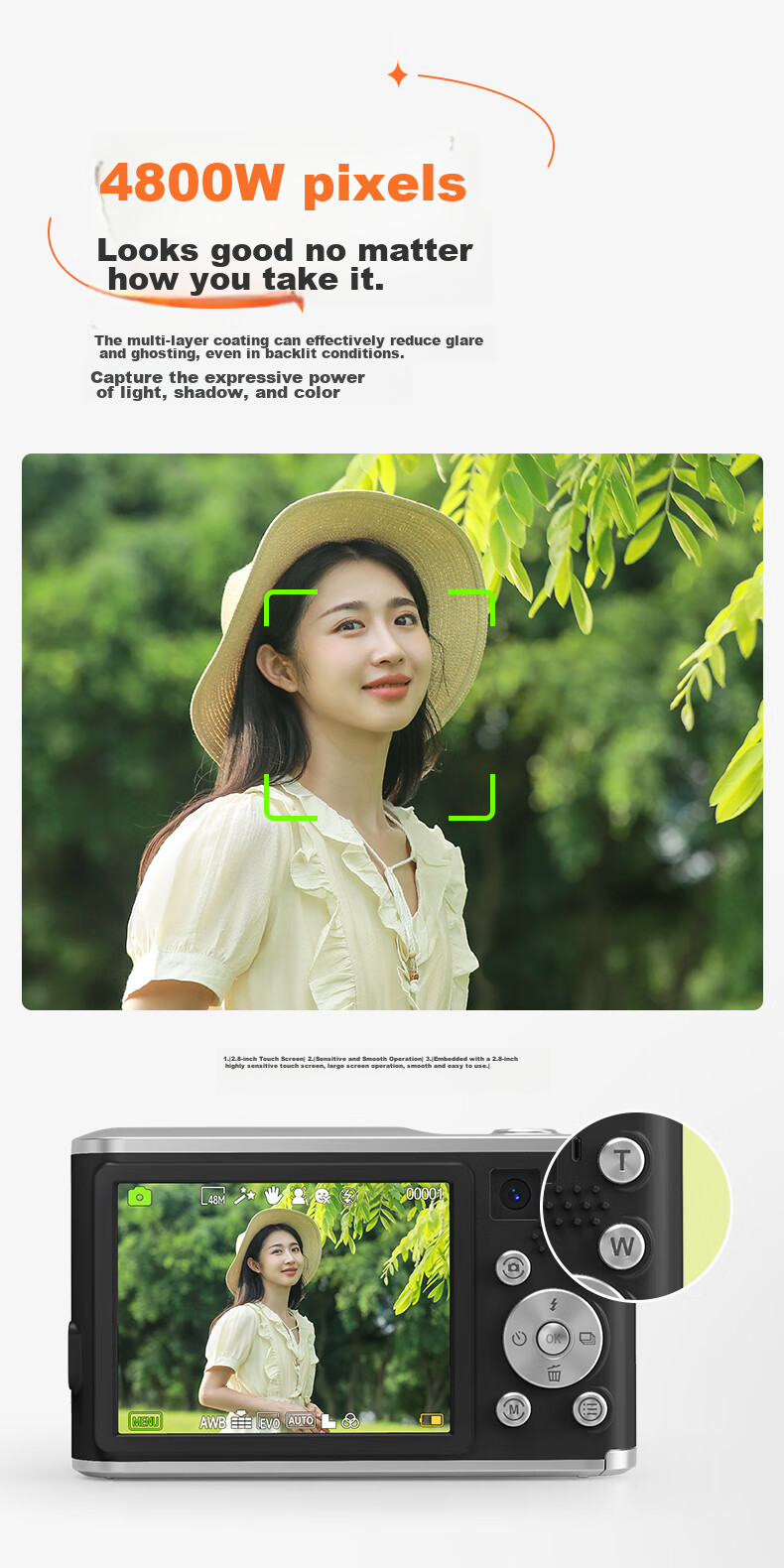 CAIZU Z102S Dual-Lens Camera with 6.4MP Sensor, Student Digital Camera, Selfie Vlog Campus Compact Camera Alternative, CCD Transferable to Smartphone Camera, Birthday Gift for Boys And Girls 2