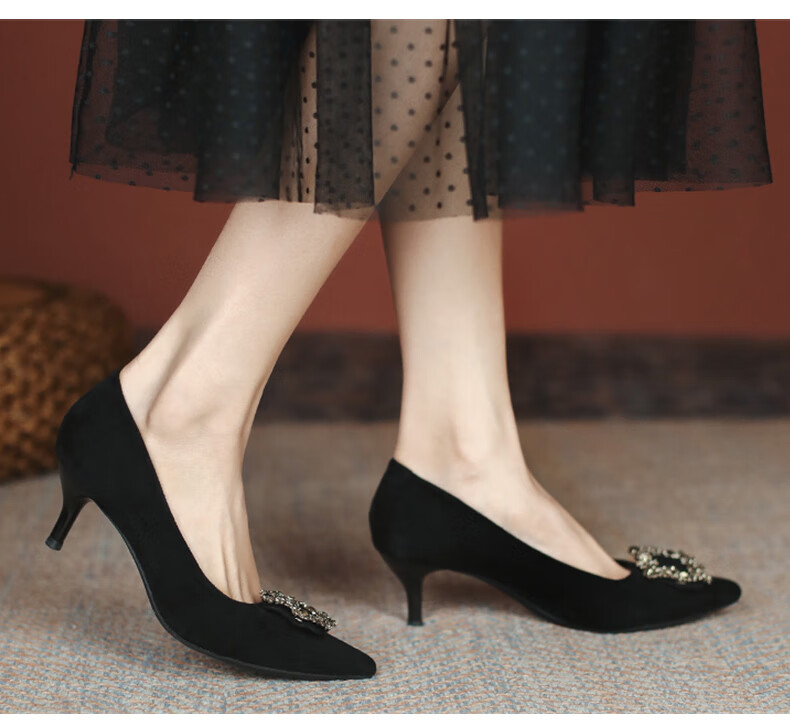 CARTELO Rhinestone Pointed Toe Pumps with Snowflake Buckle, KCC-6688 Black (3cm), Size 38 9