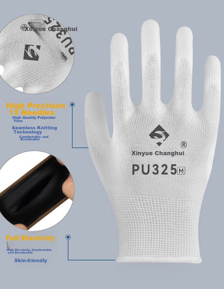 Xinyuechanghui PU Coated Gloves, 12 Pairs/pack, Nylon Work Gloves, Non-Slip Wear-Resistant Protective Dipped Gloves, White M Size, PU508 7