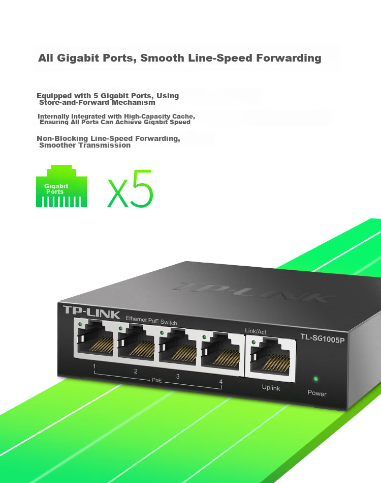 TP-LINK , 5-Port Gigabit PoE Switch, 4-Port PoE Unmanaged Switch, Surveillance Network Cable Splitter, Enterprise-Grade Switch, Splitter, TL-SG1005P 5