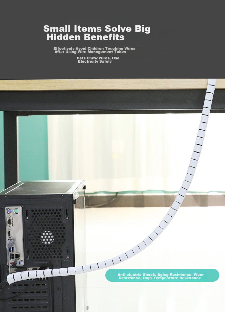 HAILE Cable Management Tube, 1.6 Meters Long, 22mm Diameter, Wire Organizer, Cable Protector for Computers And Cars, Power Cord Organizer, White LX-22 5