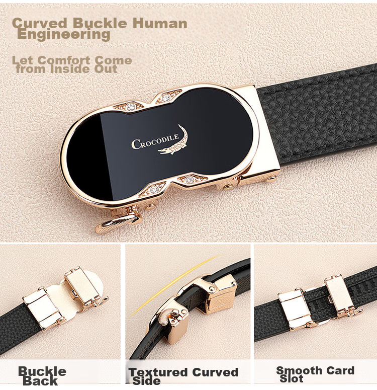 CROCODILE Top-Grain Leather Women's Belt with Automatic Buckle, Fashionable Business Style Waistband for Men's Trousers, Birthday Gift for Women 3609 7