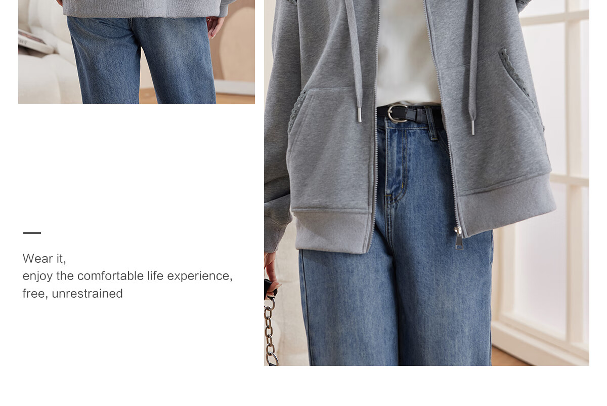 Halo Queen Women's Sweatshirt Jacket with Fashionable Letter Print, Casual Comfortable Loose-Fitting Student Sweatshirt H13KF2141 47