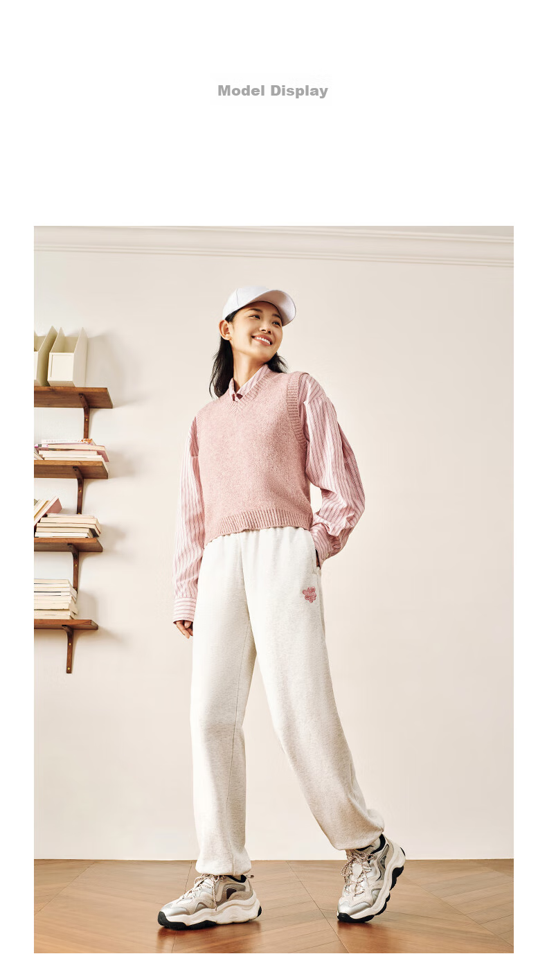 ANTA Snow Owl Fleece-Lined Knit Jogger Pants Women's Winter Casual Warm Trousers College Sports Pants 34