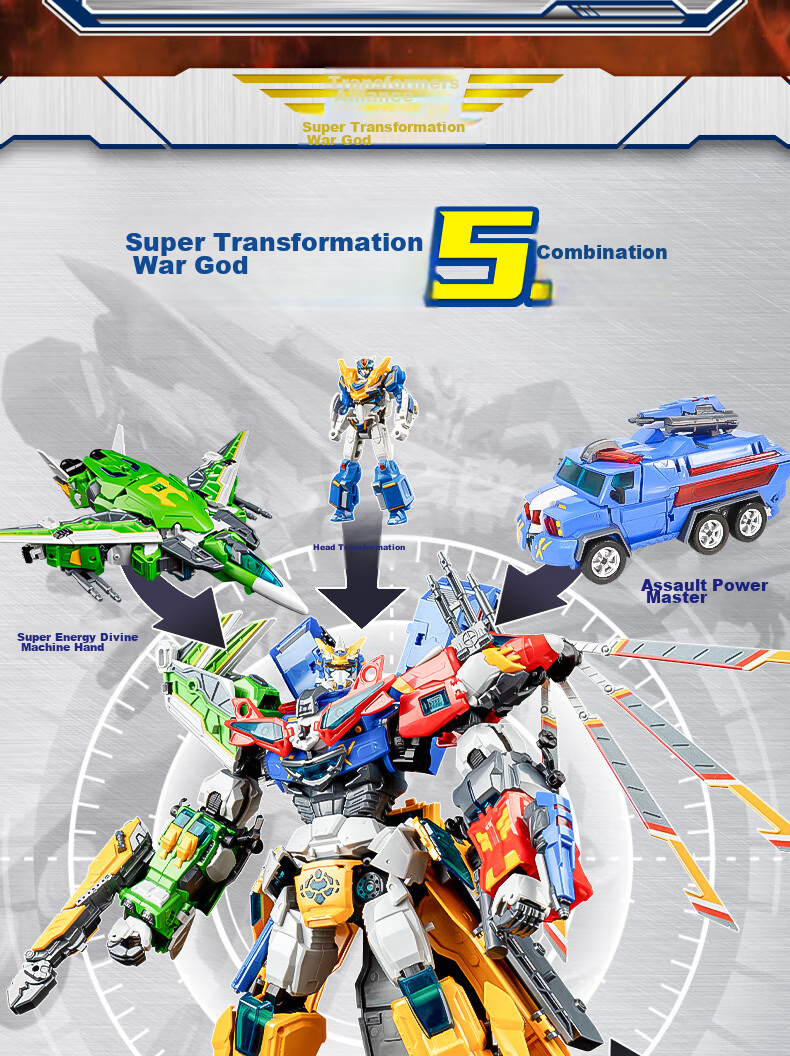DISON Transforming Alliance 2 War God Optimus Prime Transforming Toy, Boys' Car, Five-In Robot, Birthday Gift for Children, New Year Present 3