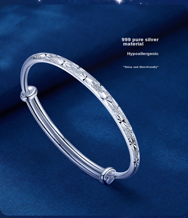 Sino Gem 999 Sterling Silver Women's Starry Sky Bracelet Fashion Silver Jewelry Couple Bangle Gift for Girlfriend Wife Birthday 8