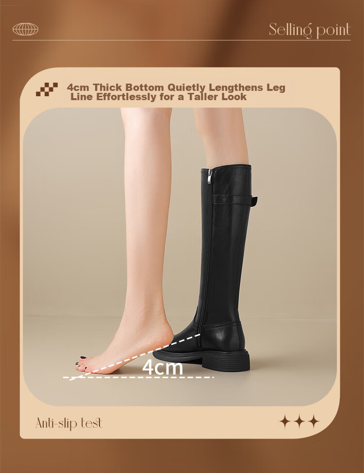 ZHR Tall Boots for Women, Winter Over-Knee Thick-Soled Riding Boots, Retro Western Style Travel Boots with Fleece Lining, BL323A Black, Size 38 5