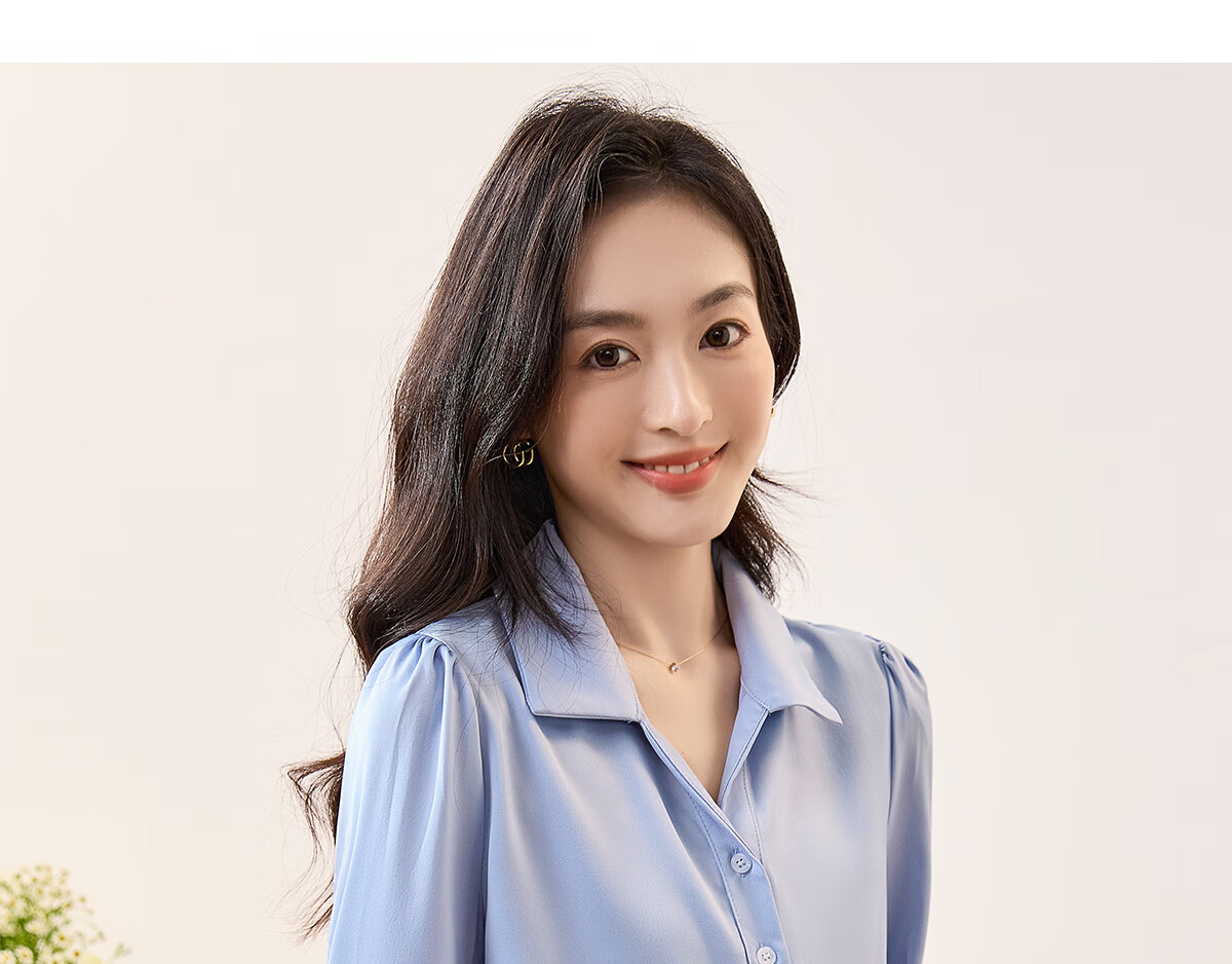 Chushen Long-Sleeve Satin Blouse for Women, Stylish Professional Commute Casual White Shirt S43S002 Size M 15