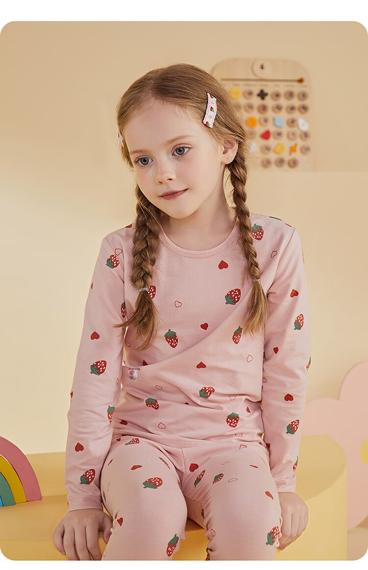 Dingguagua Girls' Autumn Underwear Set, Little Girl's Pajamas, Spring And Autumn Thin Long-Sleeve Children's Thermal Underwear Set, Pink, Size 120 11