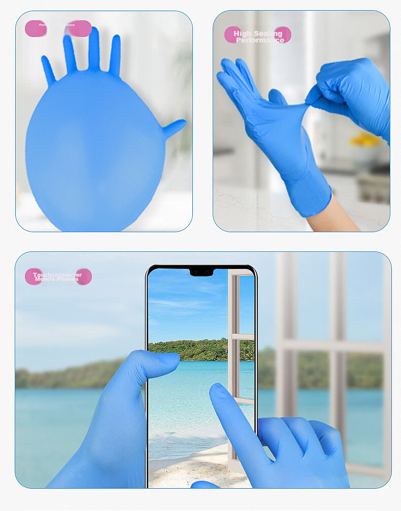 Jiazhanli Disposable Nitrile Gloves Thickened Oil-Resistant Durable Household Cleaning 100pcs/Box Blue Size M 5