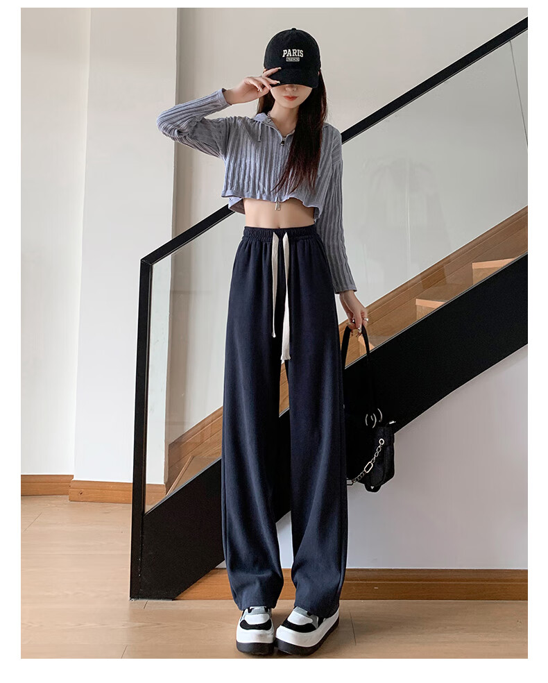 LangSha White Chenille Slim Wide-Leg Pants for Women, Spring And Autumn Thin Style, High-Waisted Draping Straight-Leg Corduroy Casual Sports Trousers 19