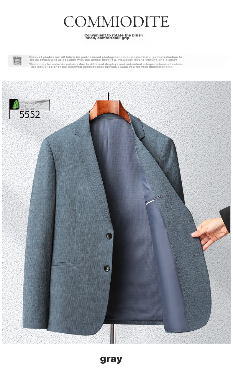 FIRS Easy-Care Men's Suit Jacket, Spring And Autumn New Style Simple Casual Blazer for Men, Blue, Size 170 10