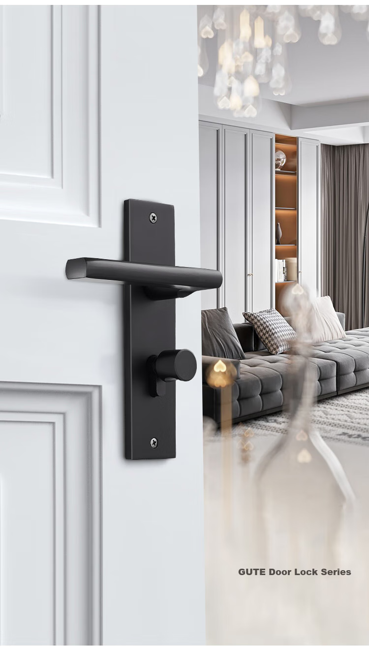 GUTE Door Lock, Interior Bedroom Door Lock, American Black Bathroom Solid Wood Door Handle, Home Lock Hardware 7