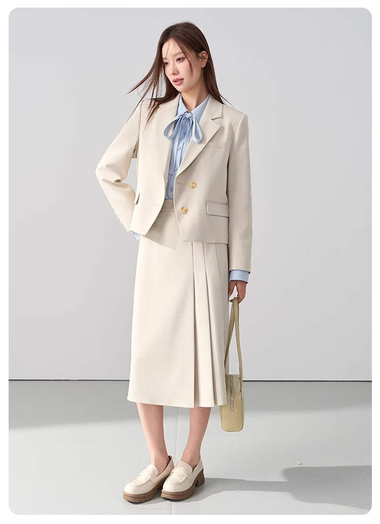 Bodexiaojie Beige Interview Suit Jacket for Women, Professional Commute Formal Wear, Lightweight Office Suit for Petite Figures 19