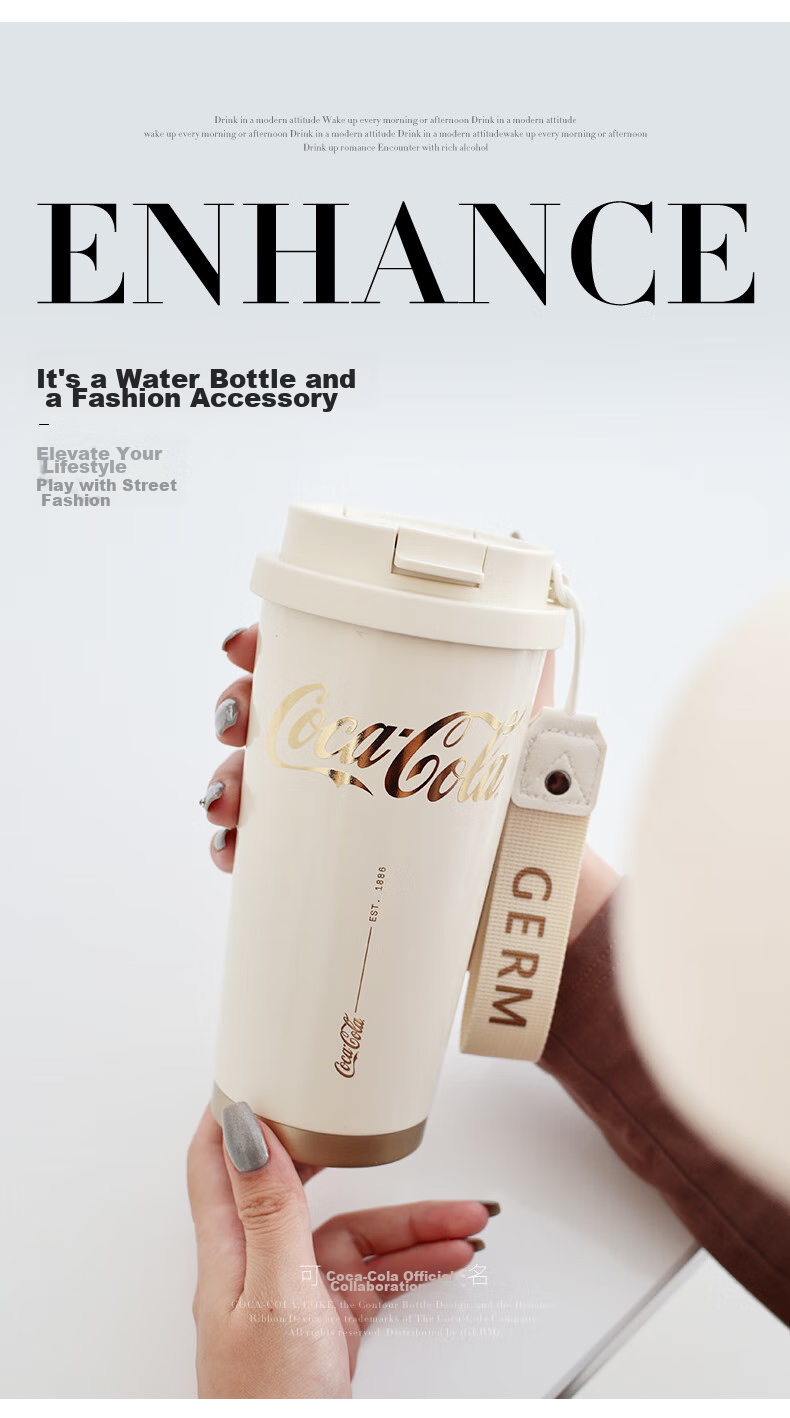 Germ Lily of The Valley Double-Insulated Tumbler with Straw, Women's Coffee Cup, Mid-Autumn Festival Gift Mug, 500ML, Tea White 1