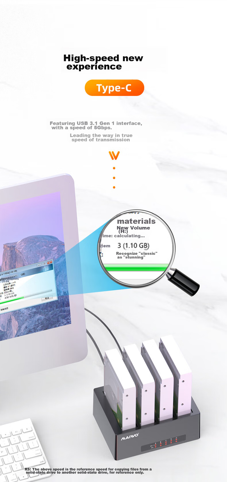 MAIWO 2.5/3.5-Inch Dual-Bay Mechanical Hard Drive Enclosure Base, USB3.0 External Hard Drive Cloner, Serial Mechanical/solid State, Digital Display Cloning Progress, K3082A 4