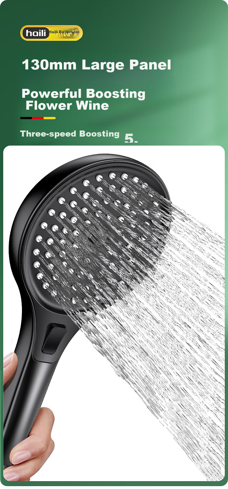 Haili German Large Panel Shower Pressure-Boosting Head, Bathroom Bathing High-Pressure Handheld Shower Head, Single Head ZH242 8