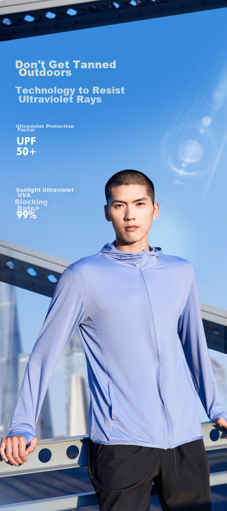 BURUITE Men's Summer UV Protection Lightweight Breathable Sunshade Ice Silk Skin Jacket Outdoor Fishing Windbreaker 2