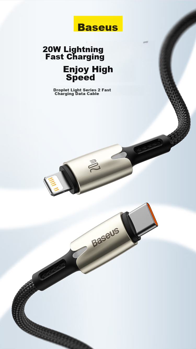 Baseus Apple Data Cable, PD Fast Charging Cable, 20W Charging Cable, Suitable for IPhone14/13/12ProMax/xs Phones, Car Charger with Night Light, Braided Extended, 2 Meters Black 4